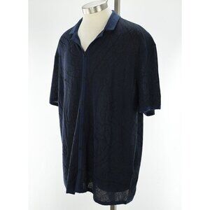 JOHN VARVATOS Lake Blue HOLT Short Sleeve Textured Knit Camp Shirt XXL NWT